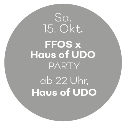 grauer Kreis mit den Daten zur Haus of Udo-Party am Samstag ab 22 Uhr im Haus of Udo